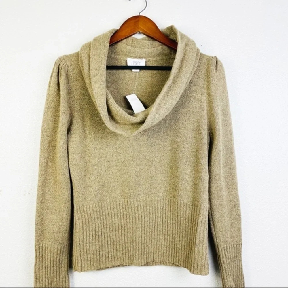 Ann Taylor LOFT Glitter Metallic Thread Cowlneck Turtleneck‎ Sweater Size Large